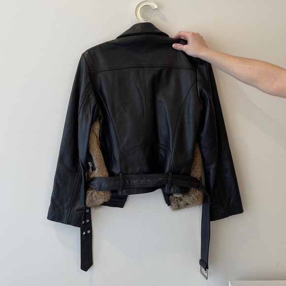 Sandro Leather and Fur Moto Jacket - Picture 2 of 2